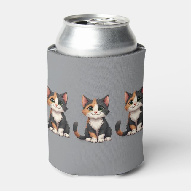 Enfriador De Latas Whimsical Calico Kitten con Cattitude (Lata Anverso)