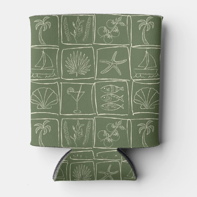 Enfriador De Latas Whimsical Coastal Mediterranean Tile Olive Grove (Anverso)