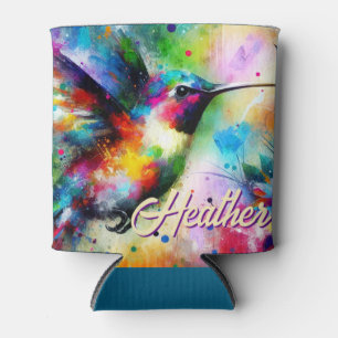 Enfriador De Latas Whimsical Colorous Hummingbird Bird Personalizado
