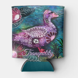 Enfriador De Latas Whimsical Floral Duck Purple Teal Personalized