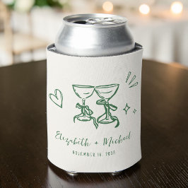 Enfriador De Latas Whimsical Hand Drawn Romantic Green Cream Wedding