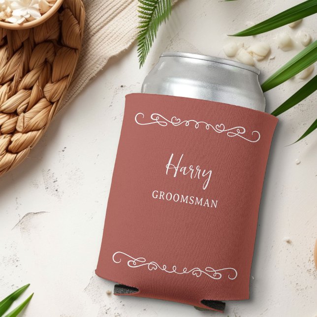 Enfriador De Latas Whimsical Heart Doodle Cualquier Fiesta de Boda de (Groomsman can cooler with whimsical doodles and love hearts - edit color or personalize for anyone)