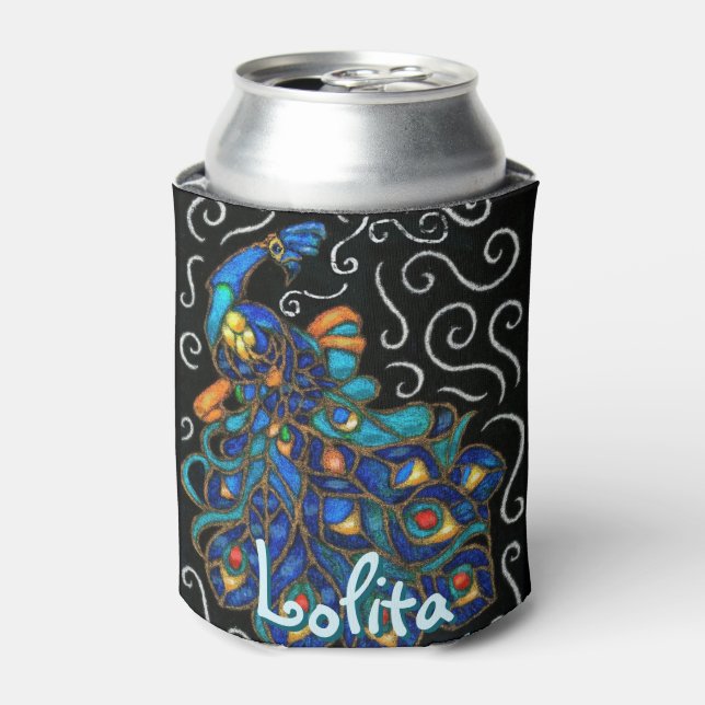 Enfriador De Latas Whimsical Peacock Chalk Pastel Bird Personalizado (Lata Anverso)