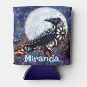 Enfriador De Latas Whimsical Raven Moon Floral Personalizado