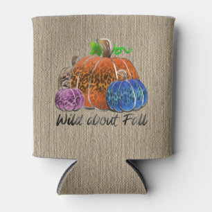 Enfriador De Latas Wild About Fall Leopard Print Pumpkins