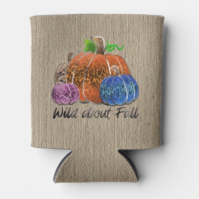 Enfriador De Latas Wild About Fall Leopard Print Pumpkins (Anverso)