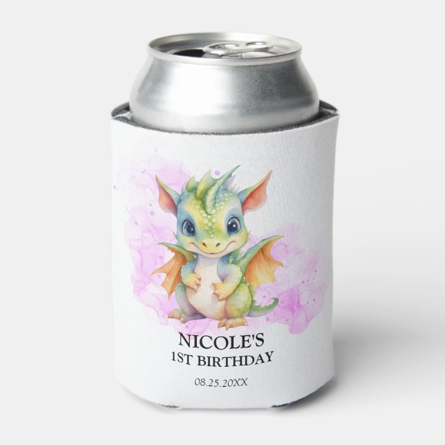 Enfriador De Latas Wild One Cute Baby Dragon Fairytale 1er cumpleaños (Lata Anverso)