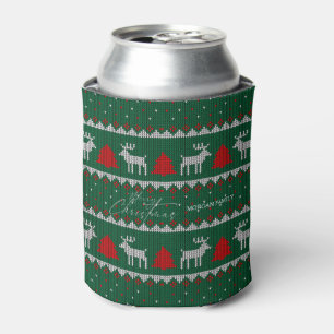 Enfriador De Latas Winter Wonderland,Reindeer Pine Tree Green