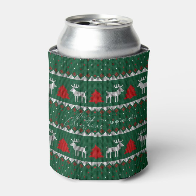 Enfriador De Latas Winter Wonderland,Reindeer Pine Tree Green (Lata Anverso)