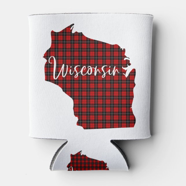 Enfriador De Latas Wisconsin Red Plaid State Coincidiendo Con La Fami (Anverso)