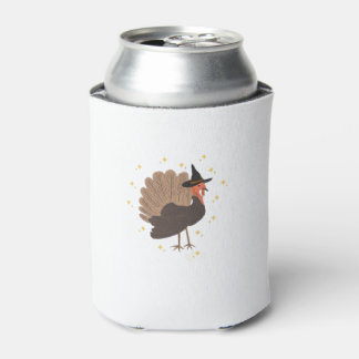 Enfriador De Latas Witchy turkey with hat and sparkling stars illustr
