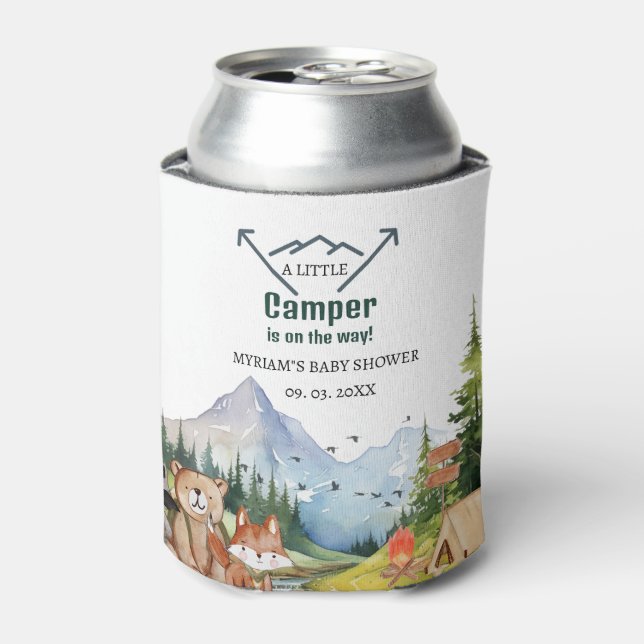 Enfriador De Latas Woodland Animals Adventure Camper Baby Shower (Lata Anverso)