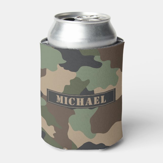 Enfriador De Latas Woodland Camo Khaki Tan Black Monograma (Lata Anverso)