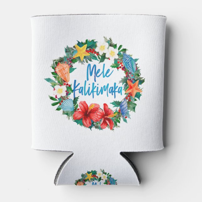 Enfriador De Latas Wreath de los Navidades hawaianos Mele Kalikimaka (Anverso)