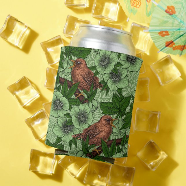 Enfriador De Latas Wren y hellebore, verde claro (Verano in situ)