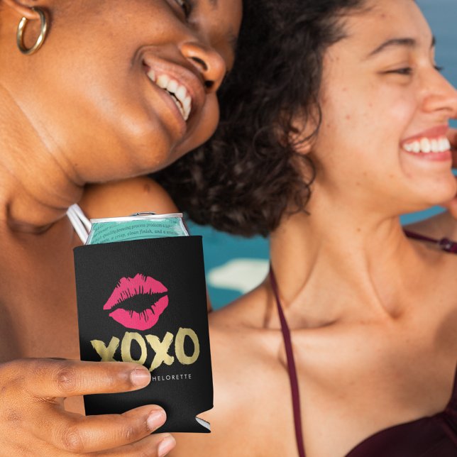 Enfriador De Latas XOXO Faux Gold & Pink Litros Bachelorette Party (Subido por el creador)
