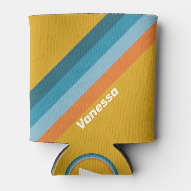 Enfriador De Latas Yellow Retro Stripes with Name (Anverso)