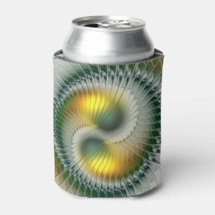 Enfriador De Latas Yin Yang Green Yellow Resumen Fractal colorido