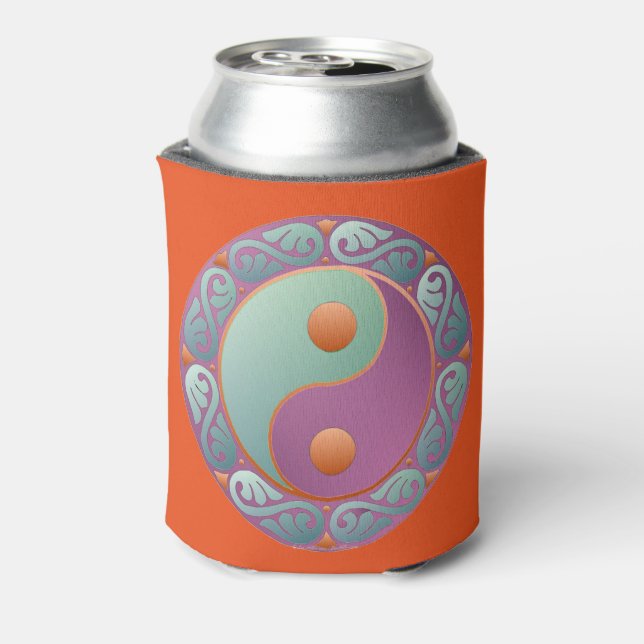 Enfriador De Latas Yin Yang Medallion Violet Turquoise (Reverso de la lata)