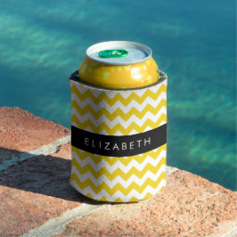 Enfriador De Latas Zigzag Amarillo, Chevron Amarillo, Tu Nombre