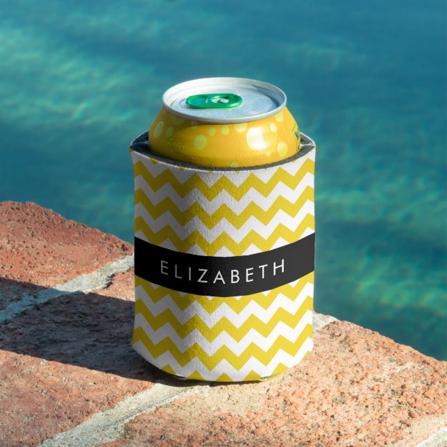 Enfriador De Latas Zigzag Amarillo, Chevron Amarillo, Tu Nombre (Piscina in situ)