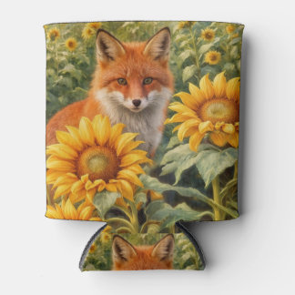 Enfriador De Latas Zorra y Girasoles Hermoso Koozie