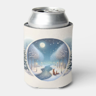 Enfriador De Latas Zorros de invierno junto al río nevado iluminado p