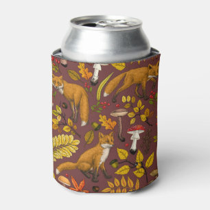 Enfriador De Latas zorros otoñales sobre marrón chocolate