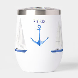 Enfriador de Vino Náutico de Velero y Ancla Azul
