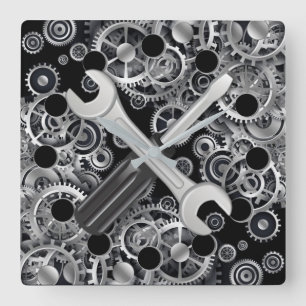 Engranajes de plata de Steampunk y reloj de pared