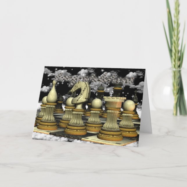 Enhorabuena en ganar en tarjeta del ajedrez (Anverso)