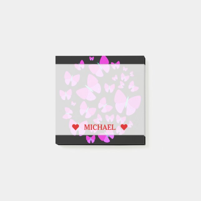 Enjambre de mariposas artísticas y nota de nombre  (Anverso)