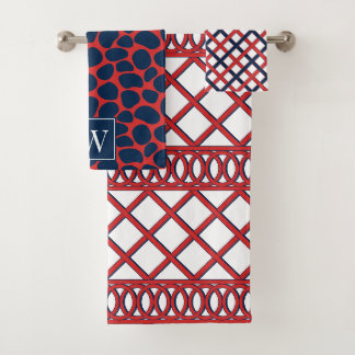 Enrejado Maximilista Preppy Rojo y Azul Monograma