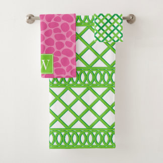 Enrejado Maximilista Preppy Verde Lima Rosa Monogr