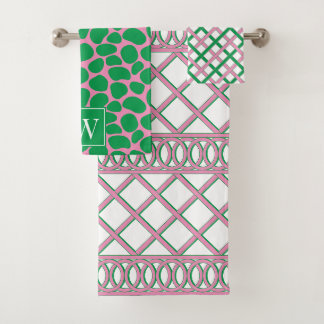 Enrejado Maximlista Preppy Rosa y Verde Monograma