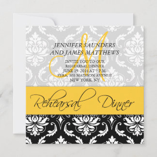 Ensayo cena invitación Damask Monograma amarillo