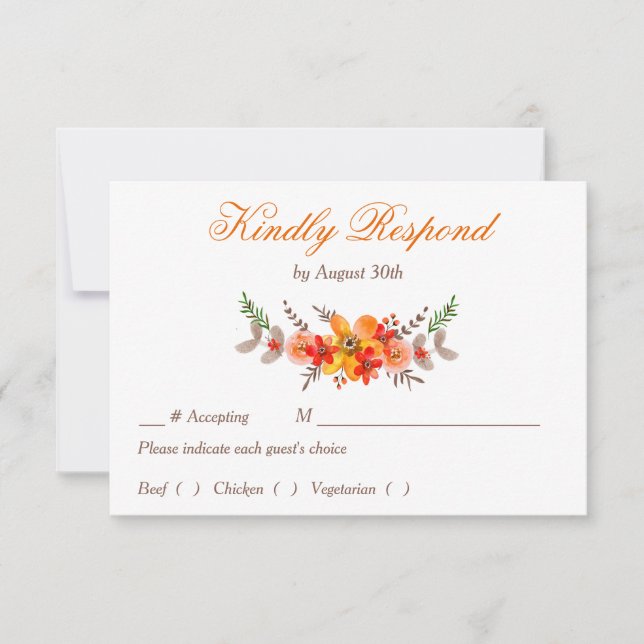 Ensayo de Boda floral Tangerina Cena RSVP (Anverso)