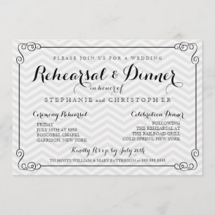 Ensayo elegante de la boda de Chevron y invitación