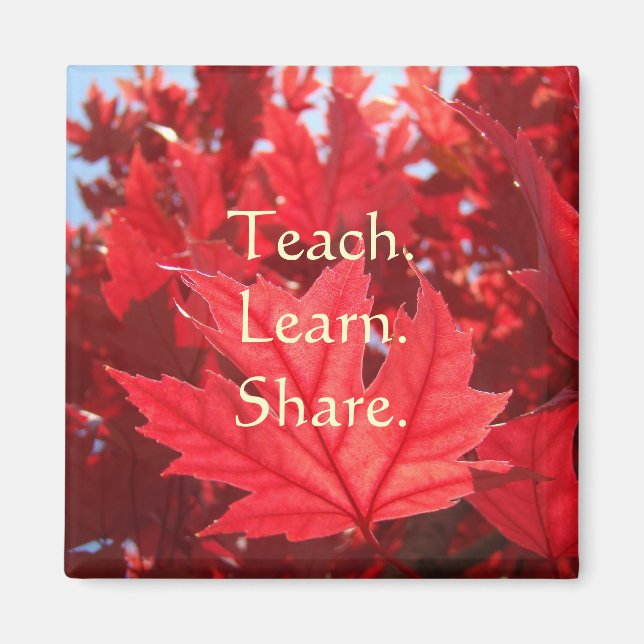 Enseñar Aprender Compartir imán Hojas Rojas Otoño (Frente)