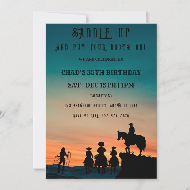 Ensillar la invitación a la fiesta de cumpleaños o (Anverso)