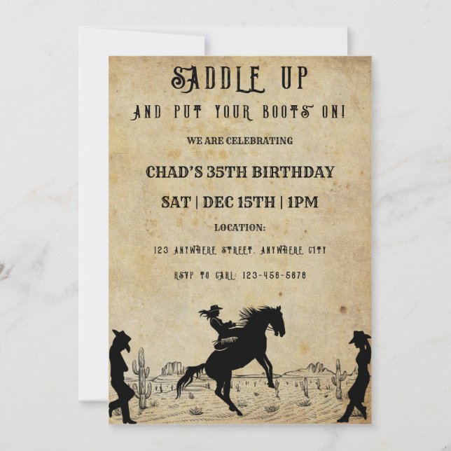 Ensillar la invitación a la fiesta de cumpleaños o (Anverso)