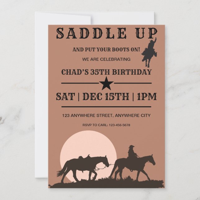 Ensillar la invitación a la fiesta de cumpleaños o (Anverso)