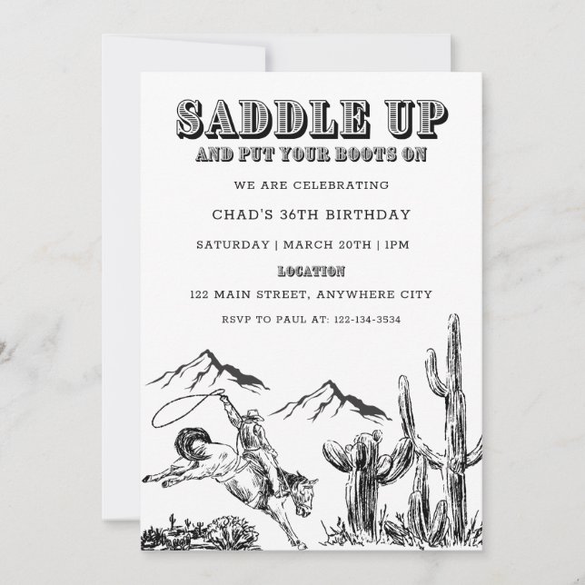 Ensillar la invitación a la fiesta de cumpleaños o (Anverso)