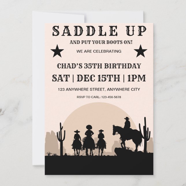 Ensillar la invitación a la fiesta de cumpleaños o (Anverso)