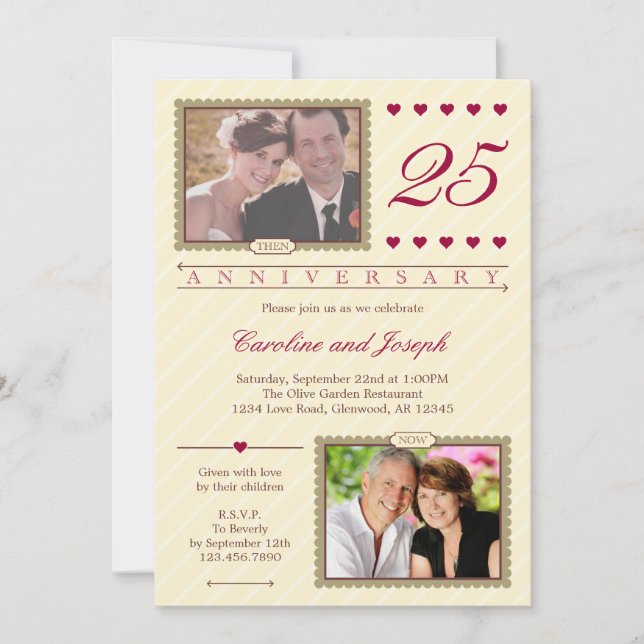 Entonces y ahora 25º aniversario Boda Invitación (Anverso)