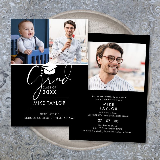 Entonces Y Ahora 3 Invitación De Graduación De Fot (Then And Now 3 Photo Graduation Announcement)
