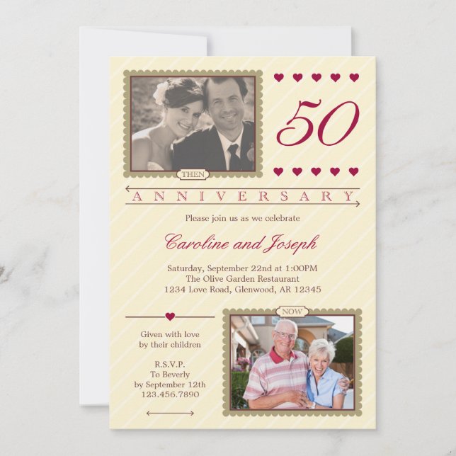 Entonces y ahora 50° aniversario Boda Invitación (Anverso)