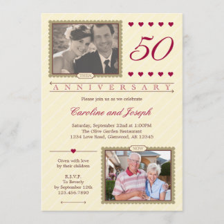 Entonces y ahora 50° aniversario Boda Invitación