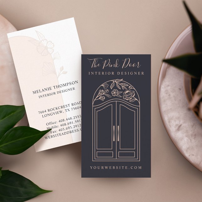 Entrada de arco Rosa floral moderna en la puerta d (Modern Floral Rose Arch Entrance Front Door Navy Business Card)