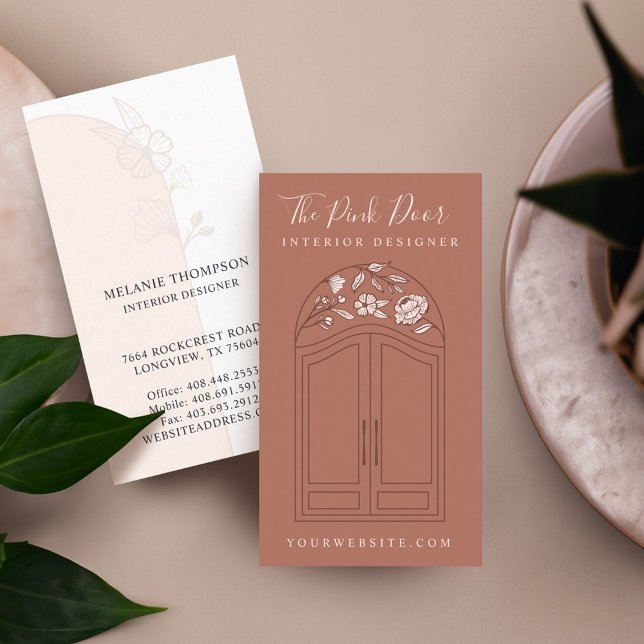Entrada de arco Rosa floral moderna puerta delante (Modern Floral Rose Arch Entrance Front Door Brown Business Card)